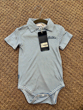 Garb Infant Carson Performance Polo Bodysuit Blue & White Boys 18M